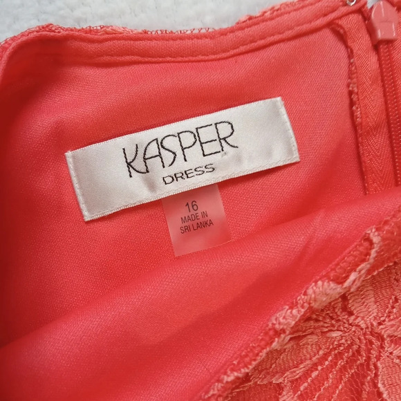 Kasper Orange Sleeveless Floral Lace Overlay Sheath Dress size 16 - Picture 5 of 11